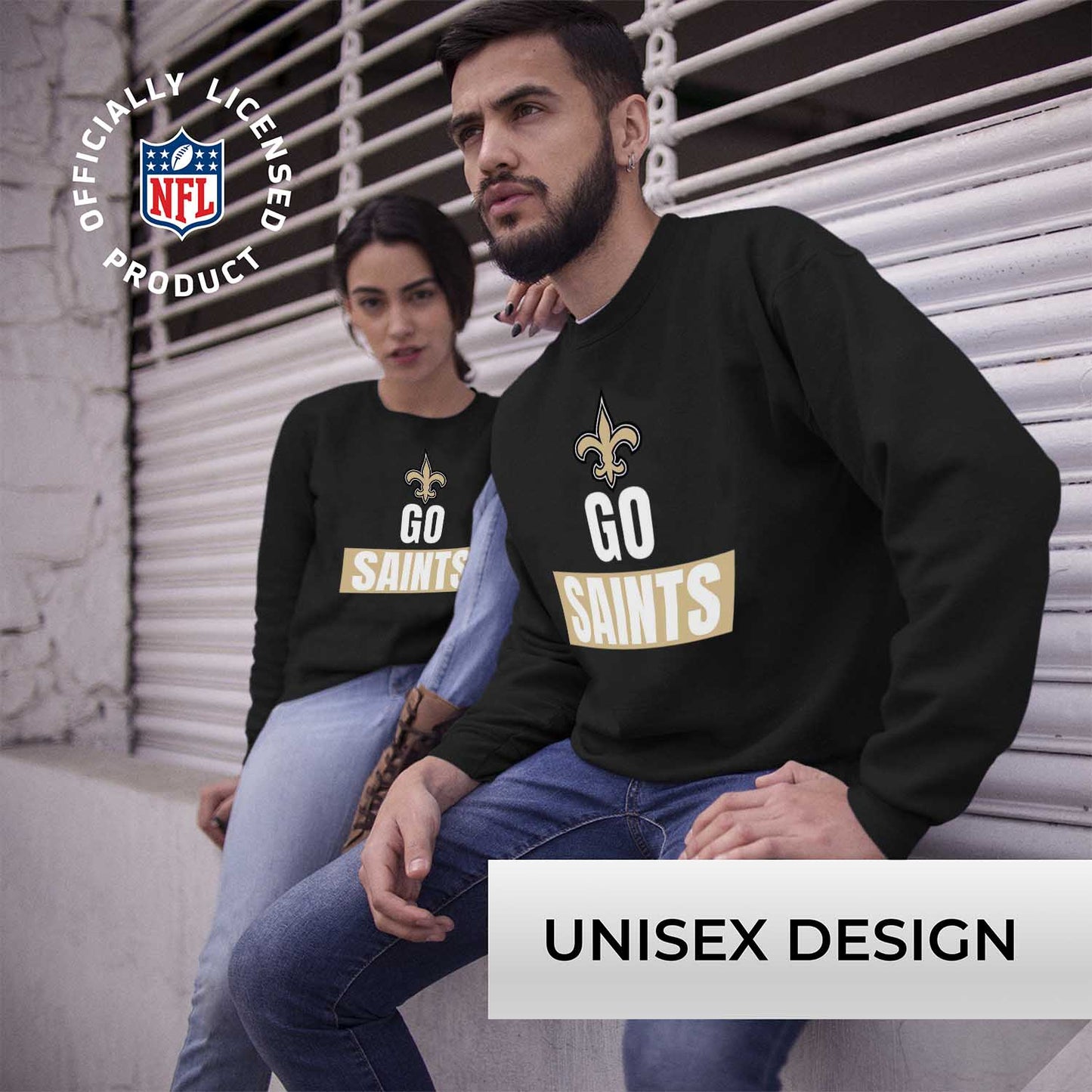 New Orleans Saints NFL Adult Slogan Crewneck Sweatshirt - Black
