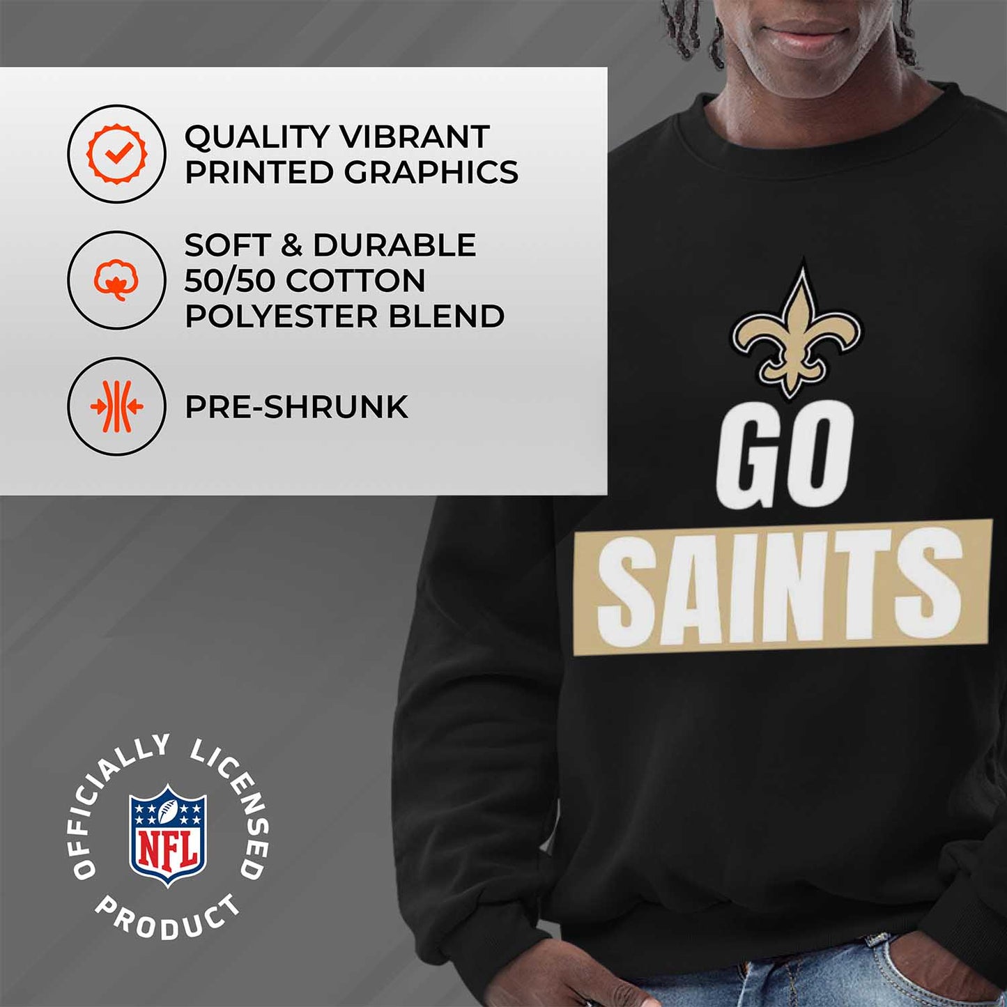 New Orleans Saints NFL Adult Slogan Crewneck Sweatshirt - Black