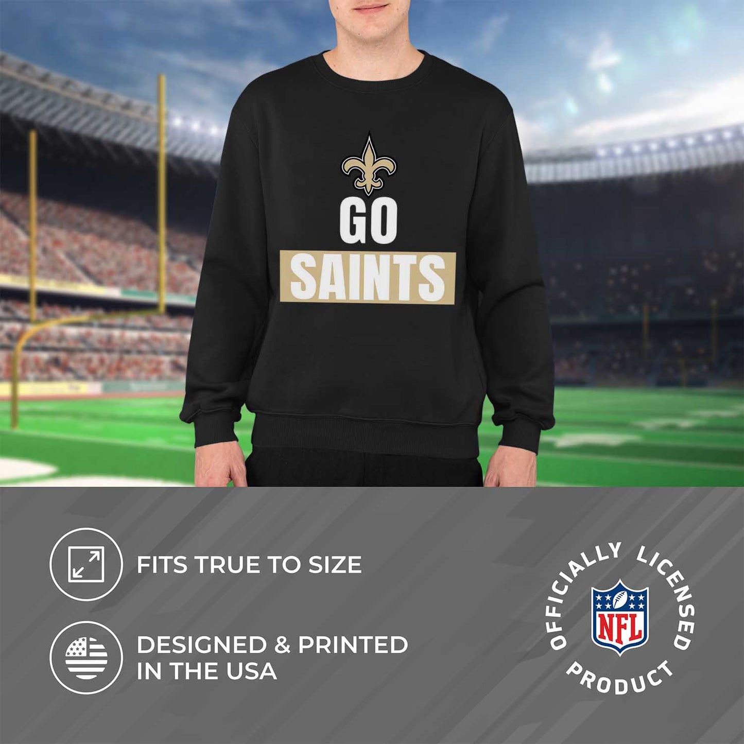 New Orleans Saints NFL Adult Slogan Crewneck Sweatshirt - Black