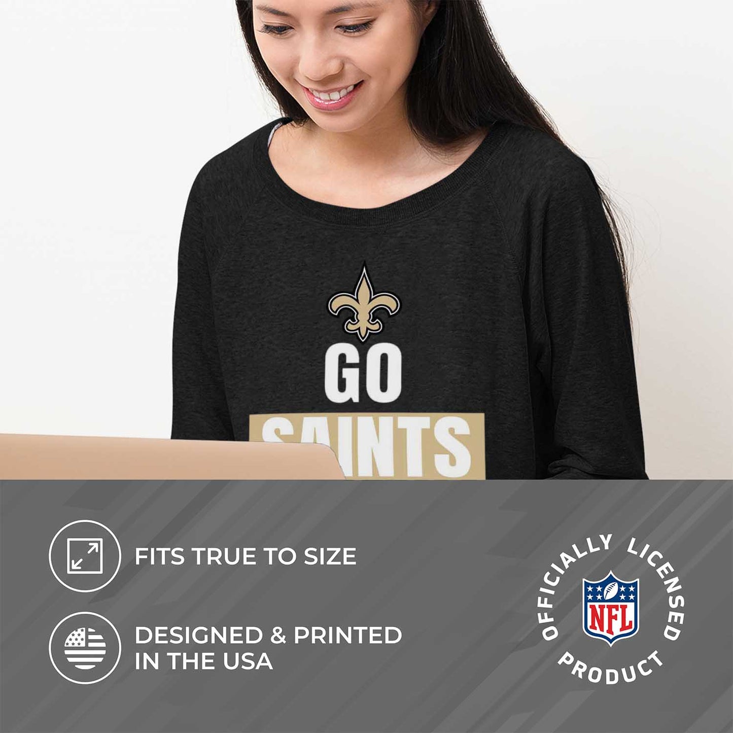 New Orleans Saints NFL Womens Plus Size Team Slogan Crew Neck - Black