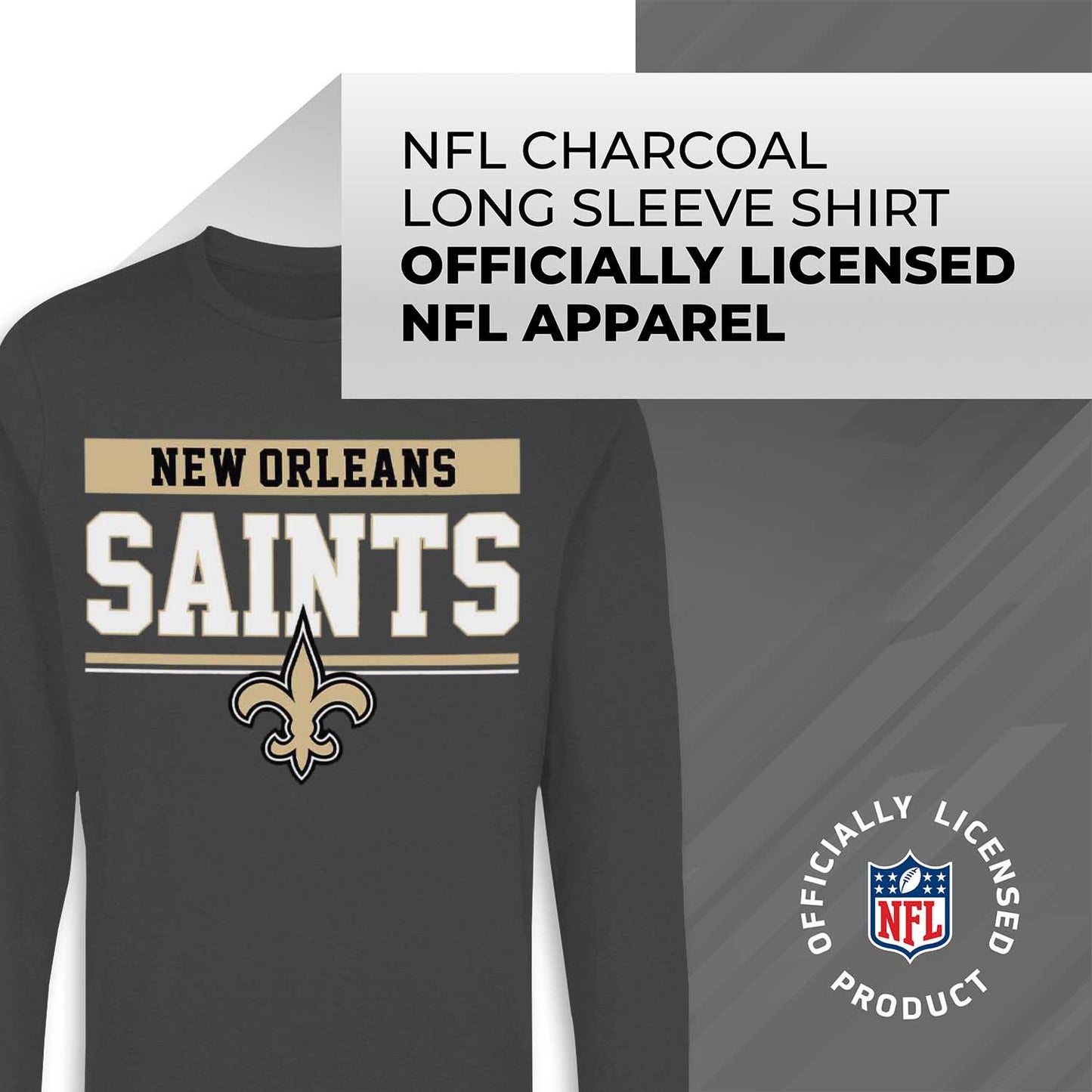 New Orleans Saints NFL Adult Charcoal Long Sleeve T Shirt - Charcoal