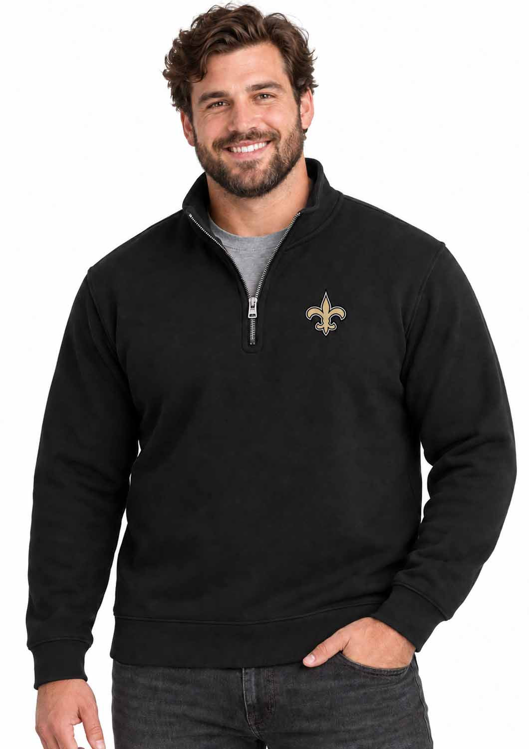 New Orleans Saints  NFL Quarter Zip Fleece Pullover Unisex Sweatshirt - Black