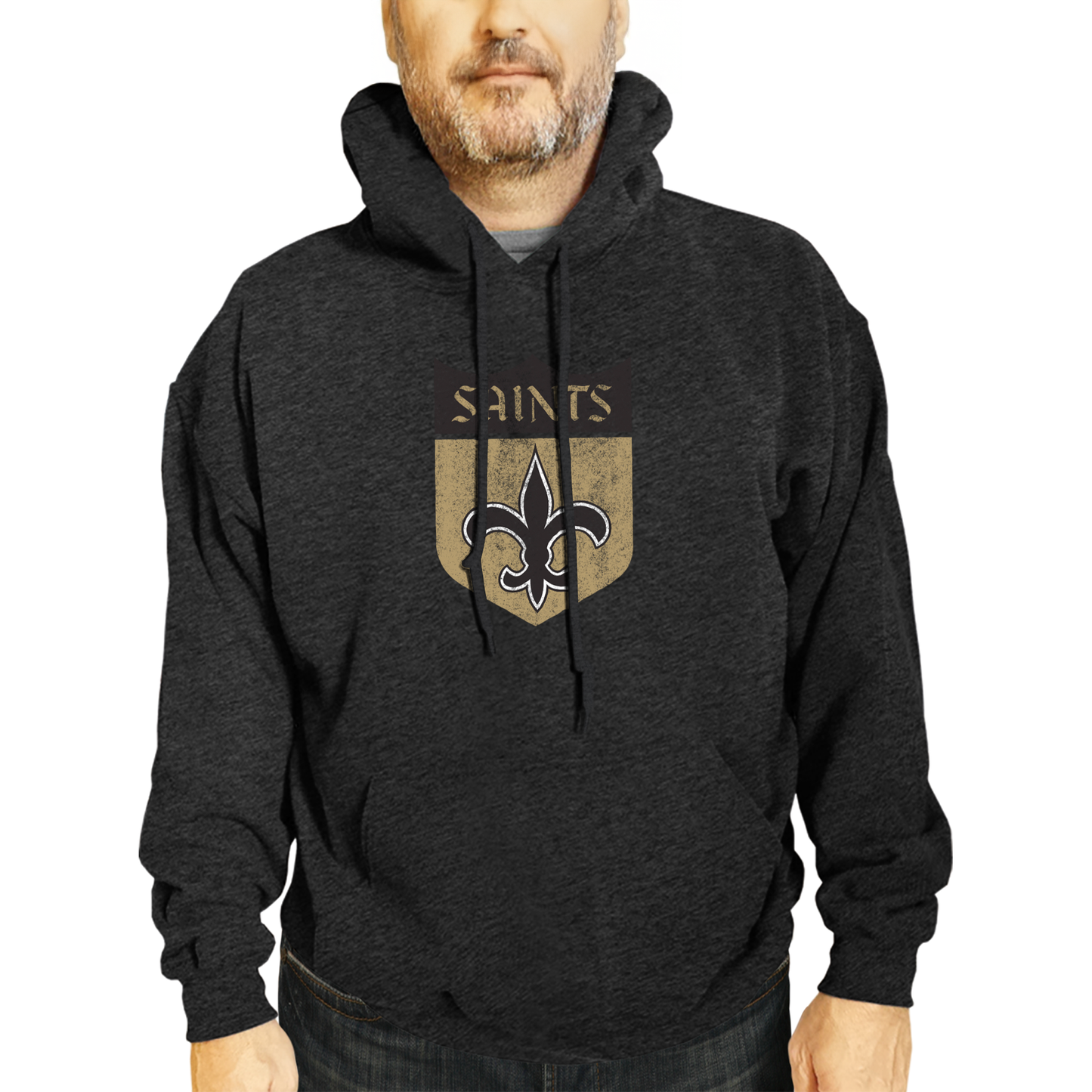 New Orleans Saints NFL Adult Unisex Modern Throwback Ultra Soft Fleece Hooded Sweatshirt - Black Heather