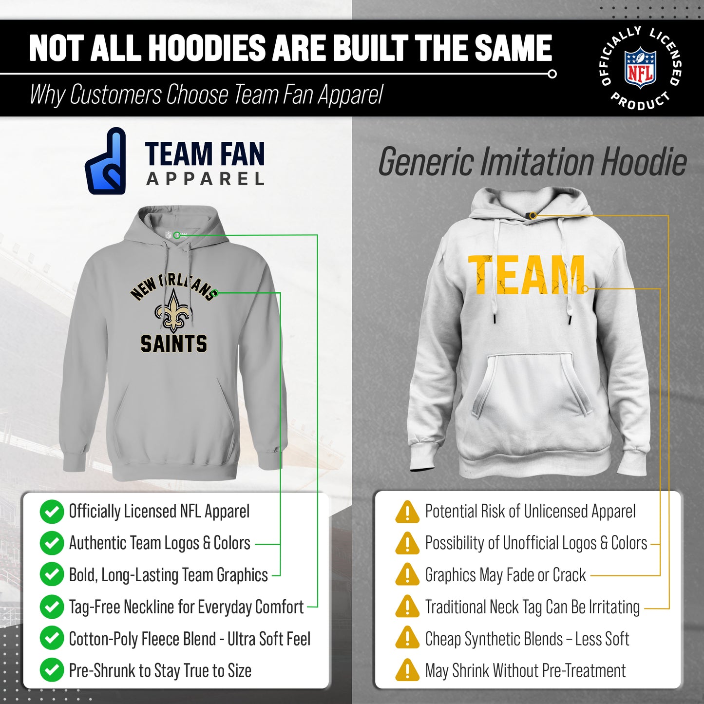 New Orleans Saints Team Fan Apparel NFL  Gameday Hoodie - Sport Gray
