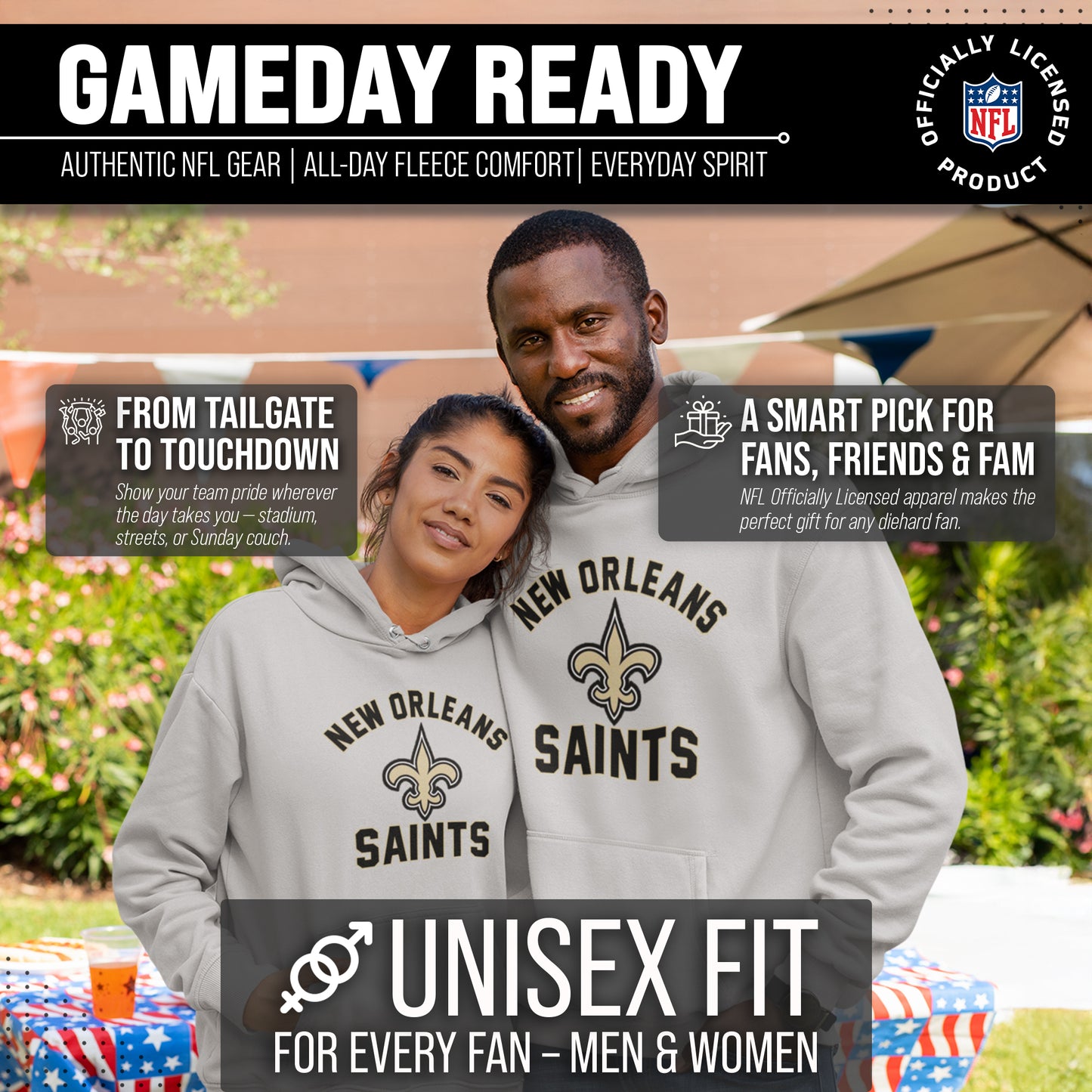 New Orleans Saints Team Fan Apparel NFL  Gameday Hoodie - Sport Gray