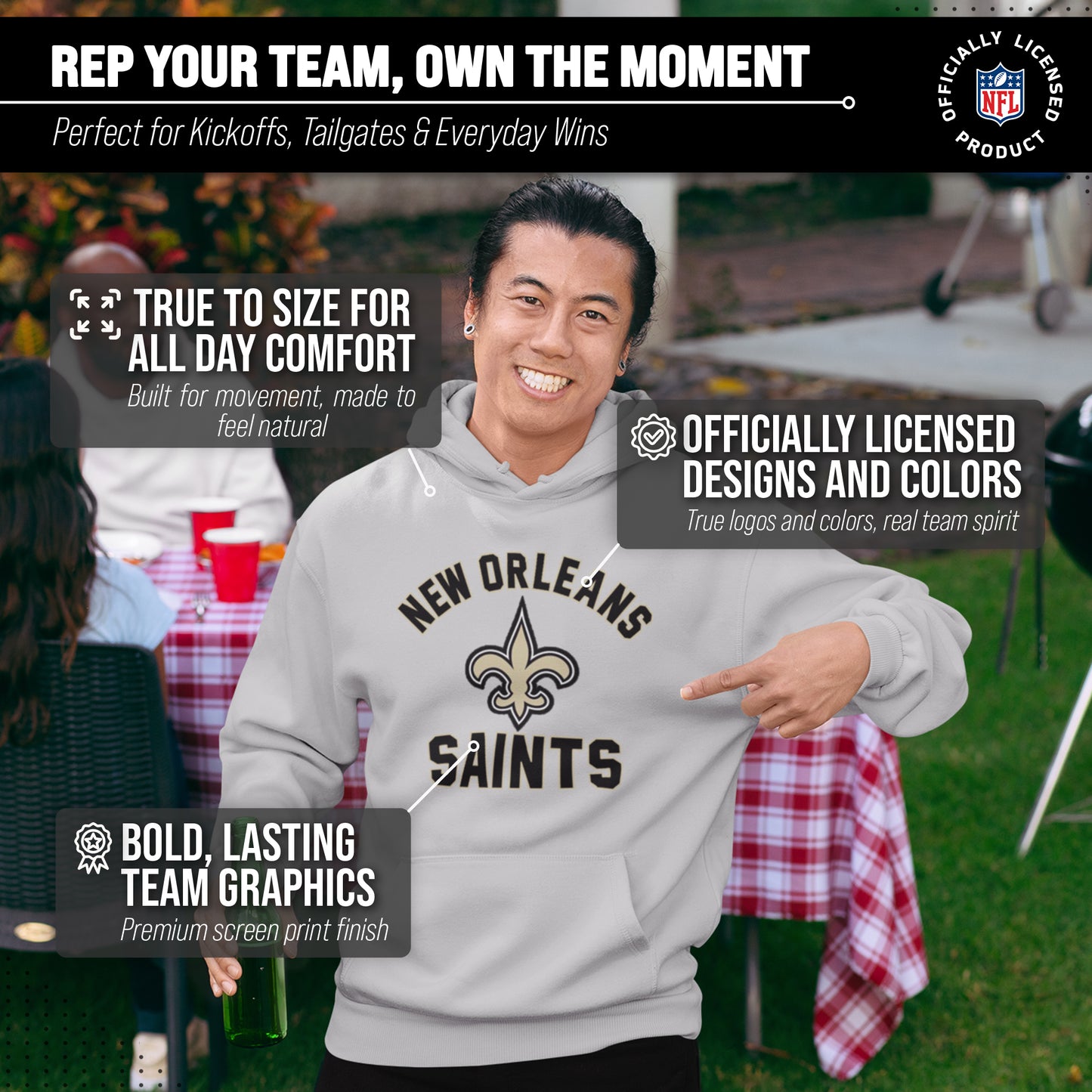 New Orleans Saints Team Fan Apparel NFL  Gameday Hoodie - Sport Gray