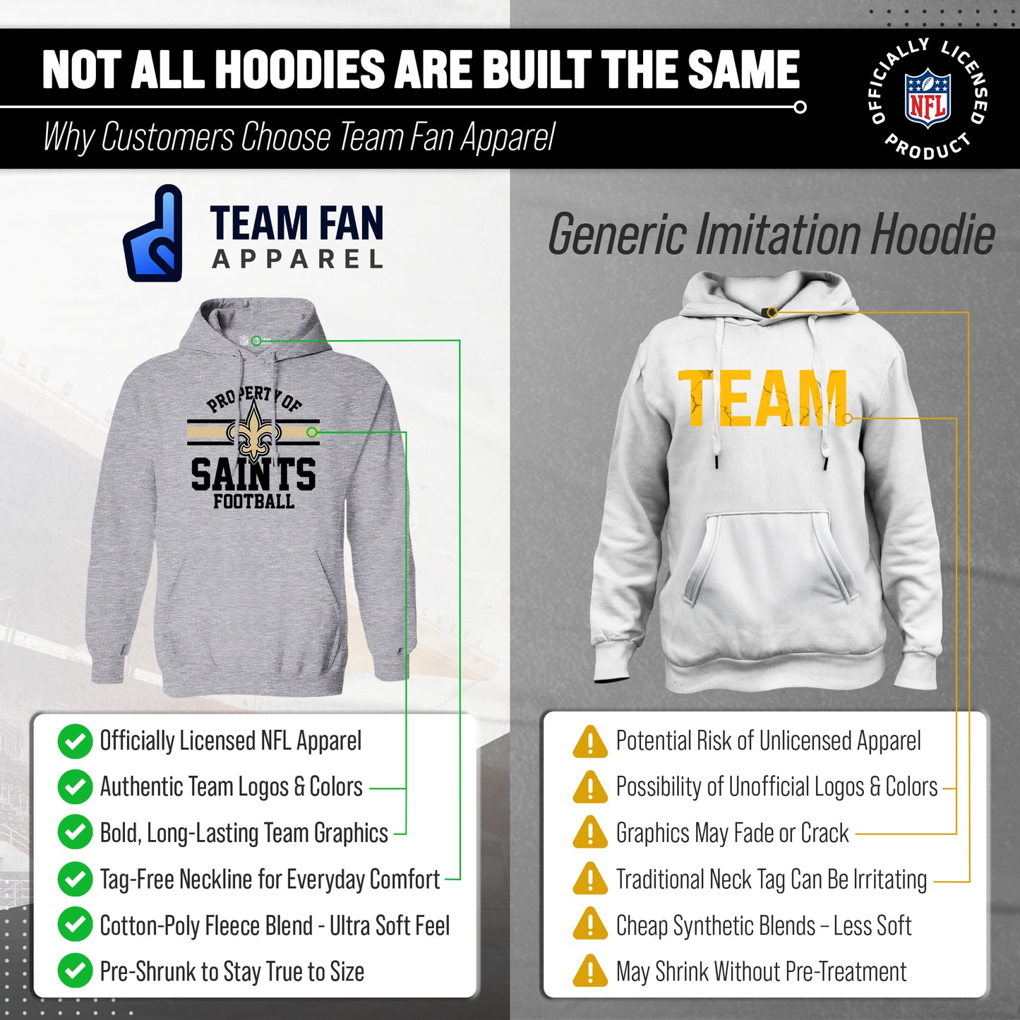 New Orleans Saints NFL Adult Property Of Hooded Sweatshirt - Sport Gray