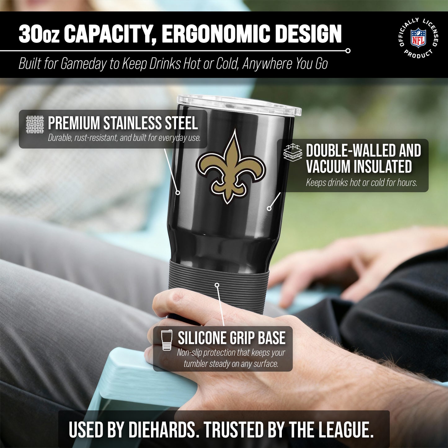 New Orleans Saints NFL 30oz Gameday Stainless Steel Tumbler - Black