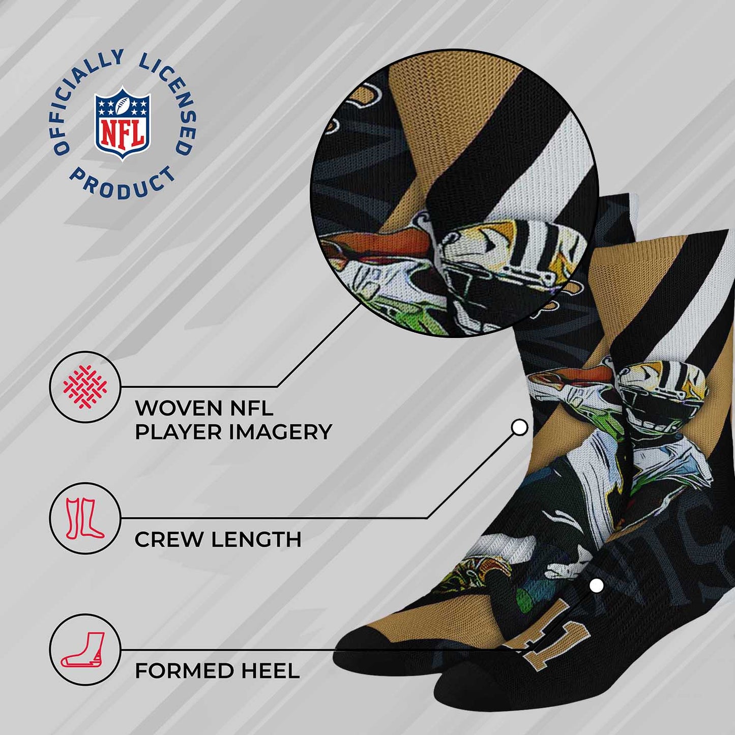 New Orleans Saints NFL Youth Player Stripe Sock - Black