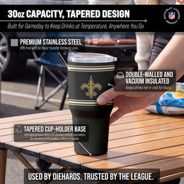 New Orleans Saints  30 oz Stripe Powder Coat Tumbler | NFL Stainless - Black