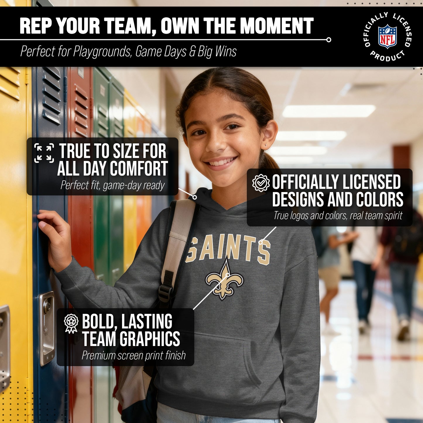 New Orleans Saints NFL Youth Home Team Hoodie- Kids Hooded Sweatshirt - Sport Gray