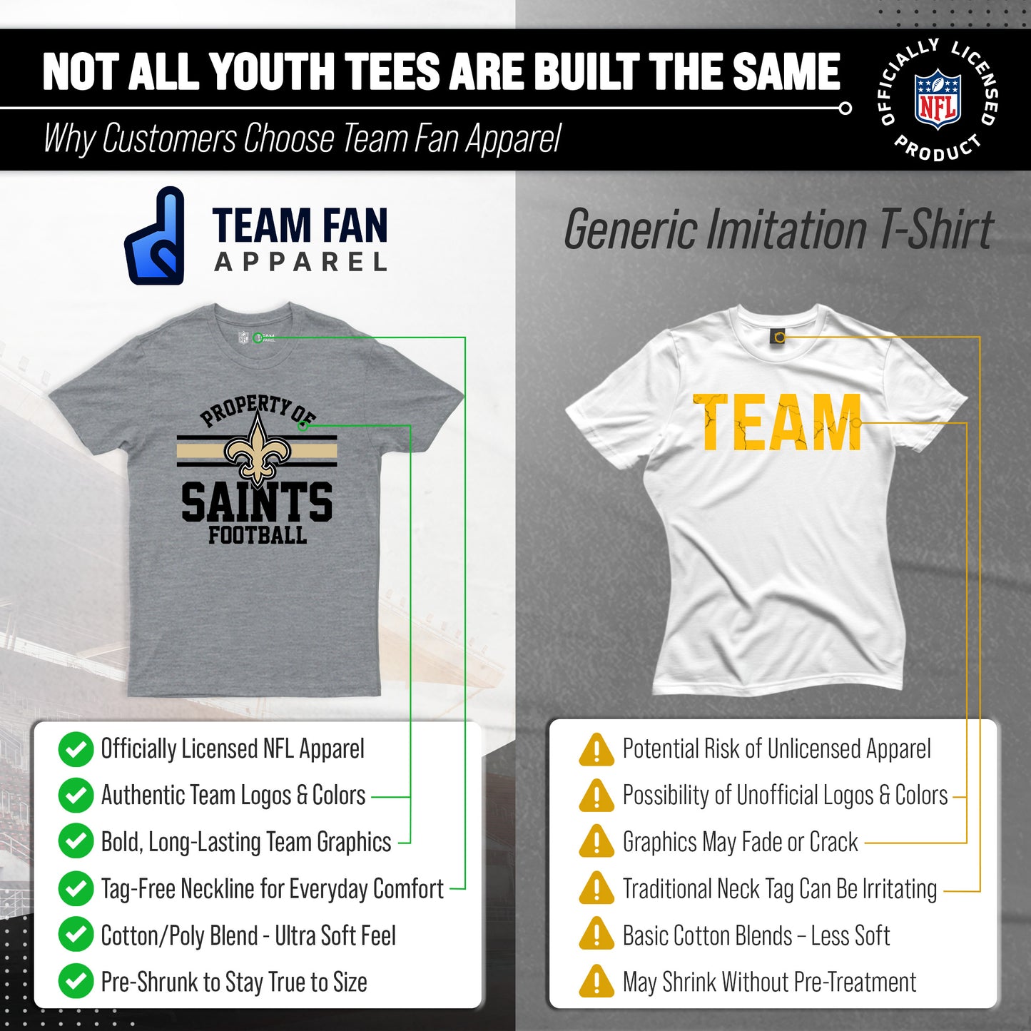 New Orleans Saints NFL Youth Property Of Short Sleeve Lightweight T Shirt - Sport Gray