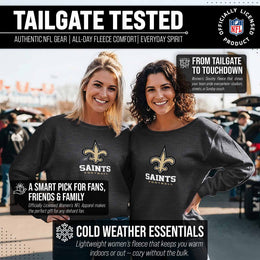 New Orleans Saints NFL Womens Ultimate Fan French Terry Slouchy Top- Raglan Sleeves - Charcoal