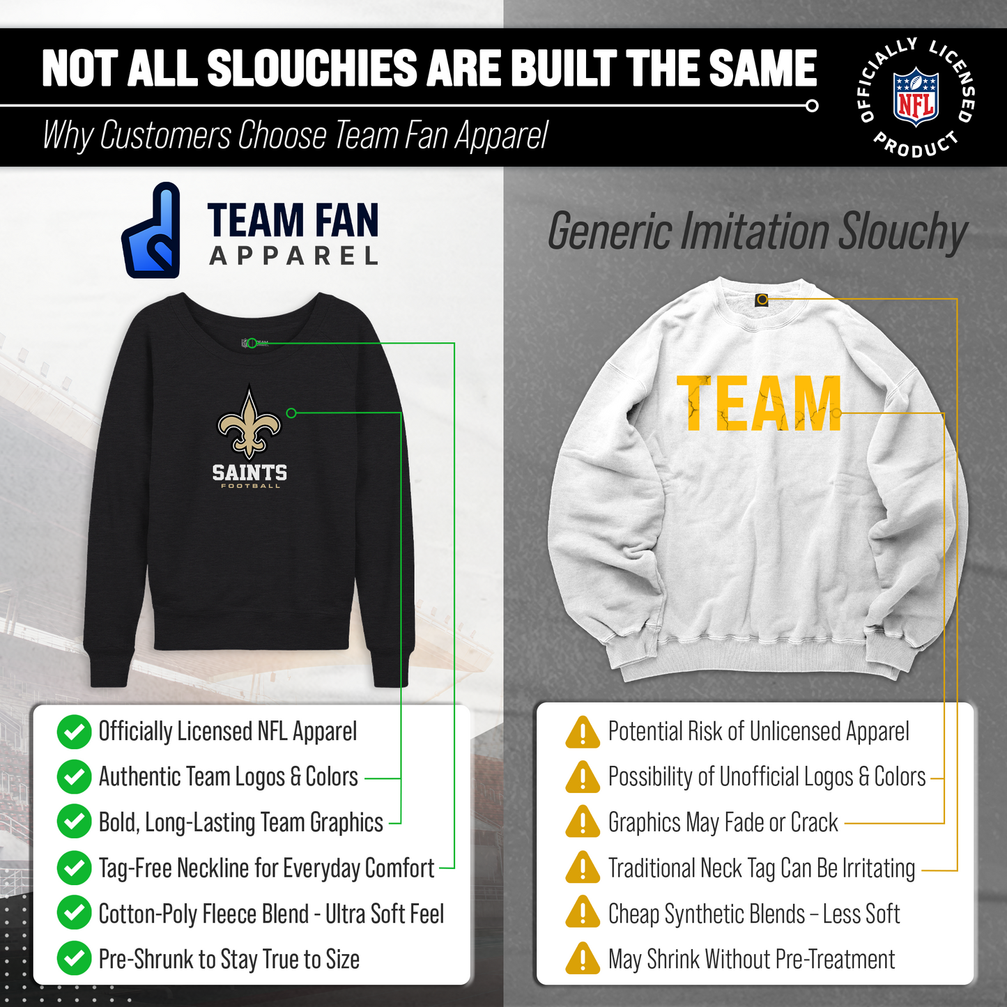 New Orleans Saints NFL Womens Ultimate Fan French Terry Slouchy Top- Raglan Sleeves - Charcoal