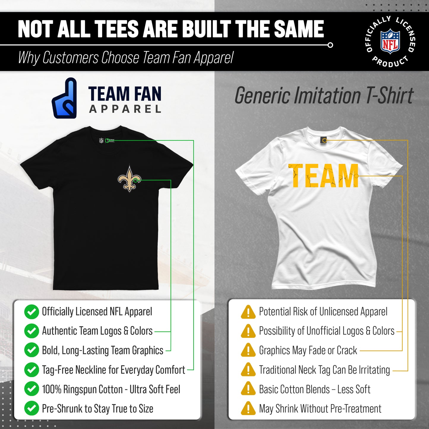 New Orleans Saints NFL Pro Football Final Countdown Adult Cotton-Poly Short Sleeved T-Shirt For Men & Women - Black