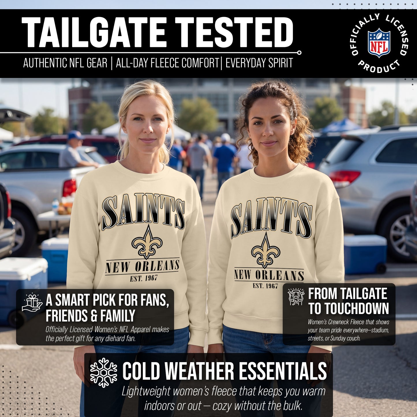 New Orleans Saints Womens NFL Starstruck Crewneck Pullover - Cream