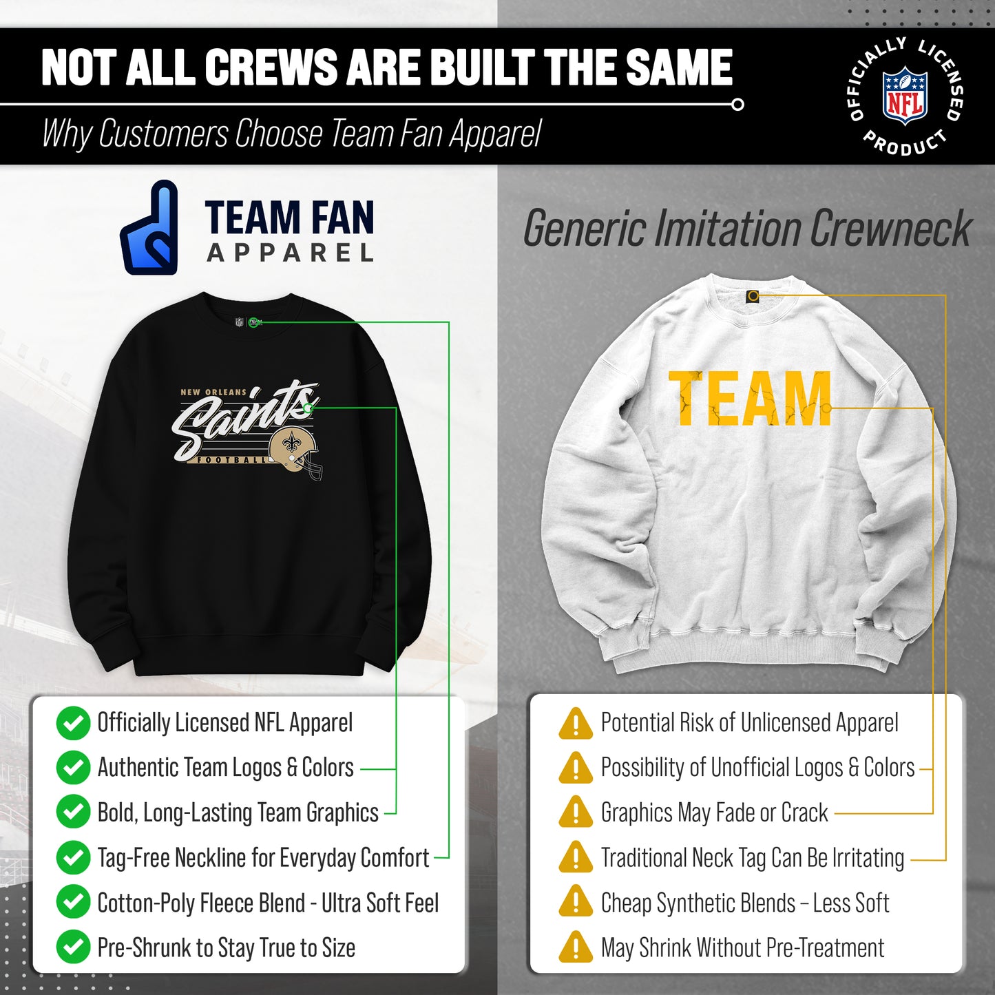 New Orleans Saints Womens NFL Scrimmage Line Crewneck Pullover - Black