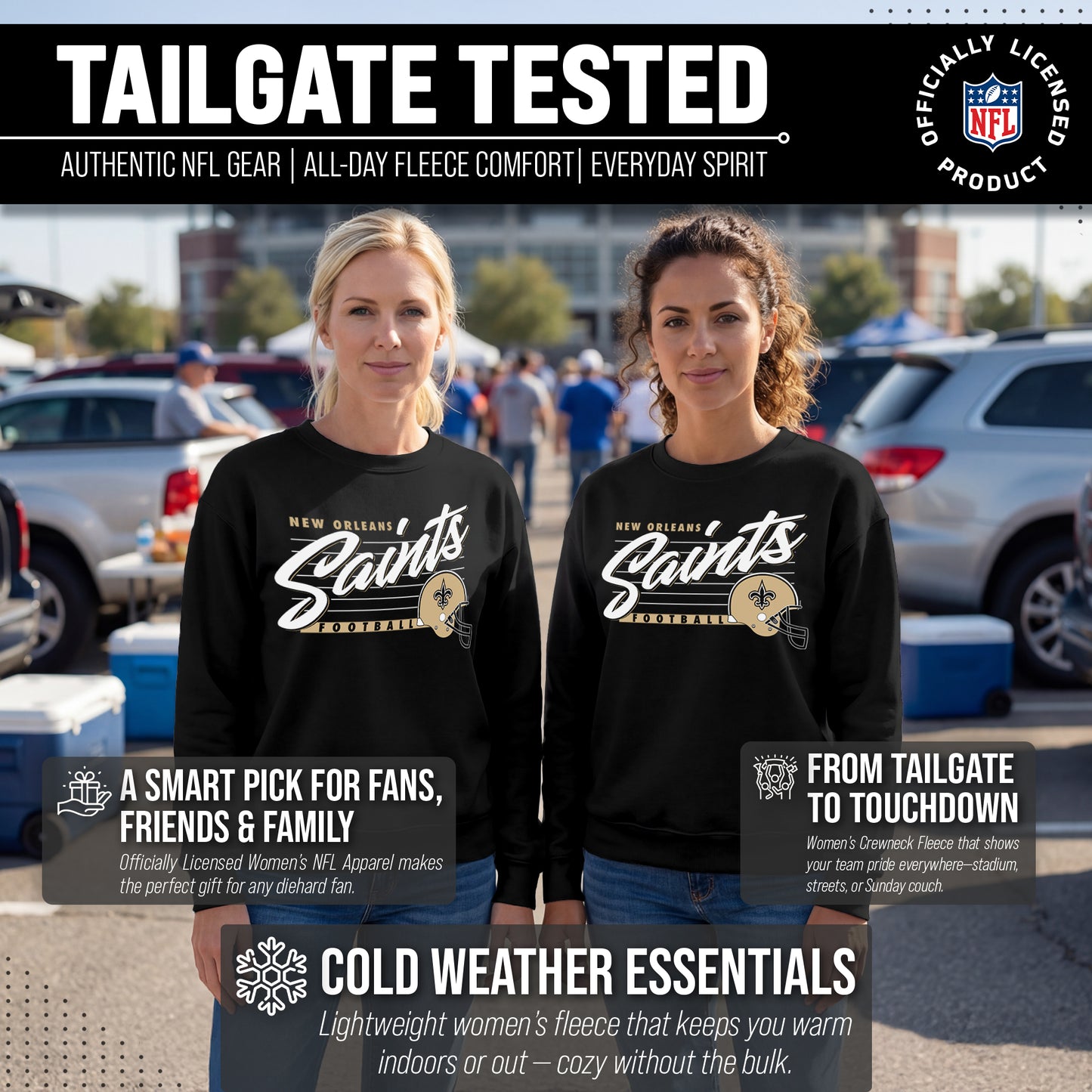 New Orleans Saints Womens NFL Scrimmage Line Crewneck Pullover - Black