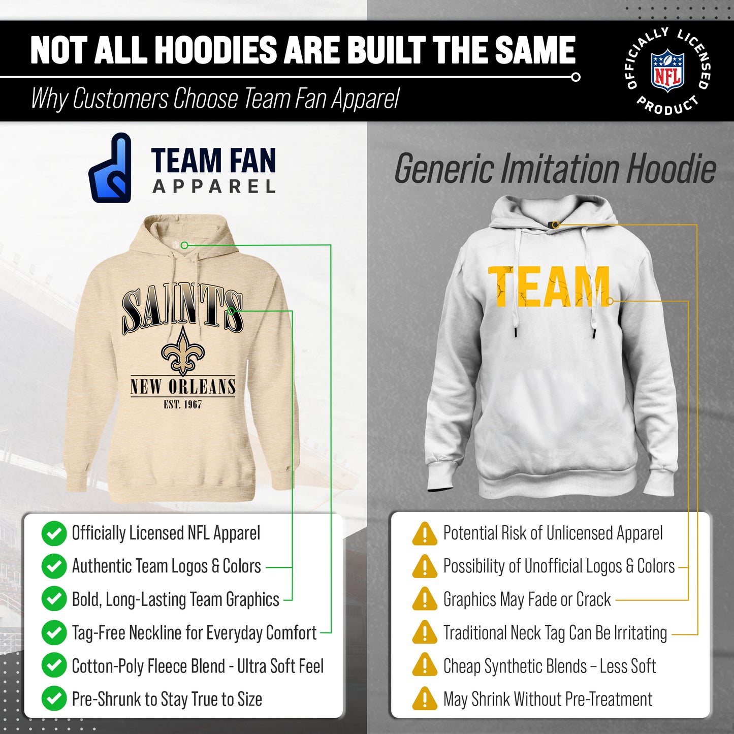 New Orleans Saints Team Fan Apparel NFL Women's  Starstruck Fleece Pullover Hoodie - Cream