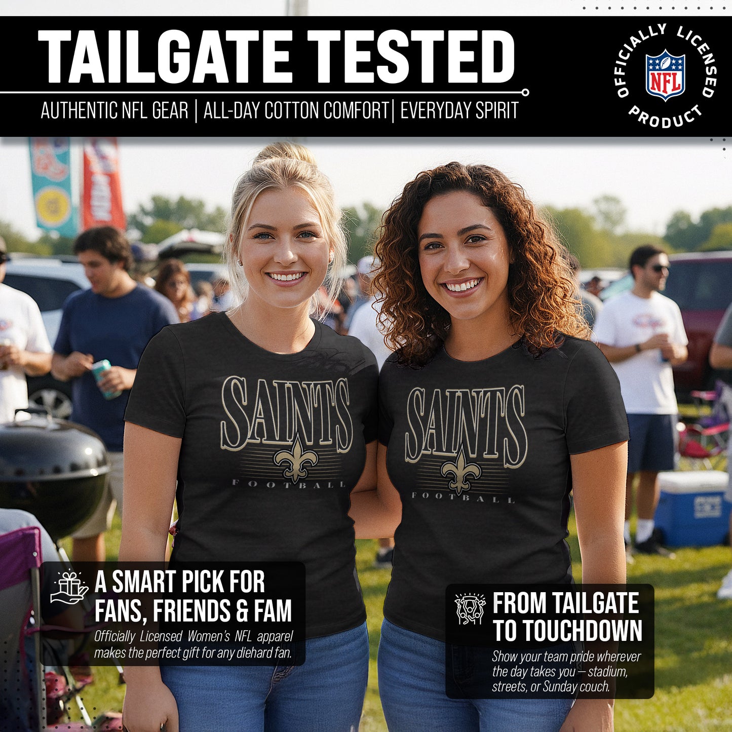 New Orleans Saints NFL Womens Overtime Blueprint Tag-Less T-Shirt - Black