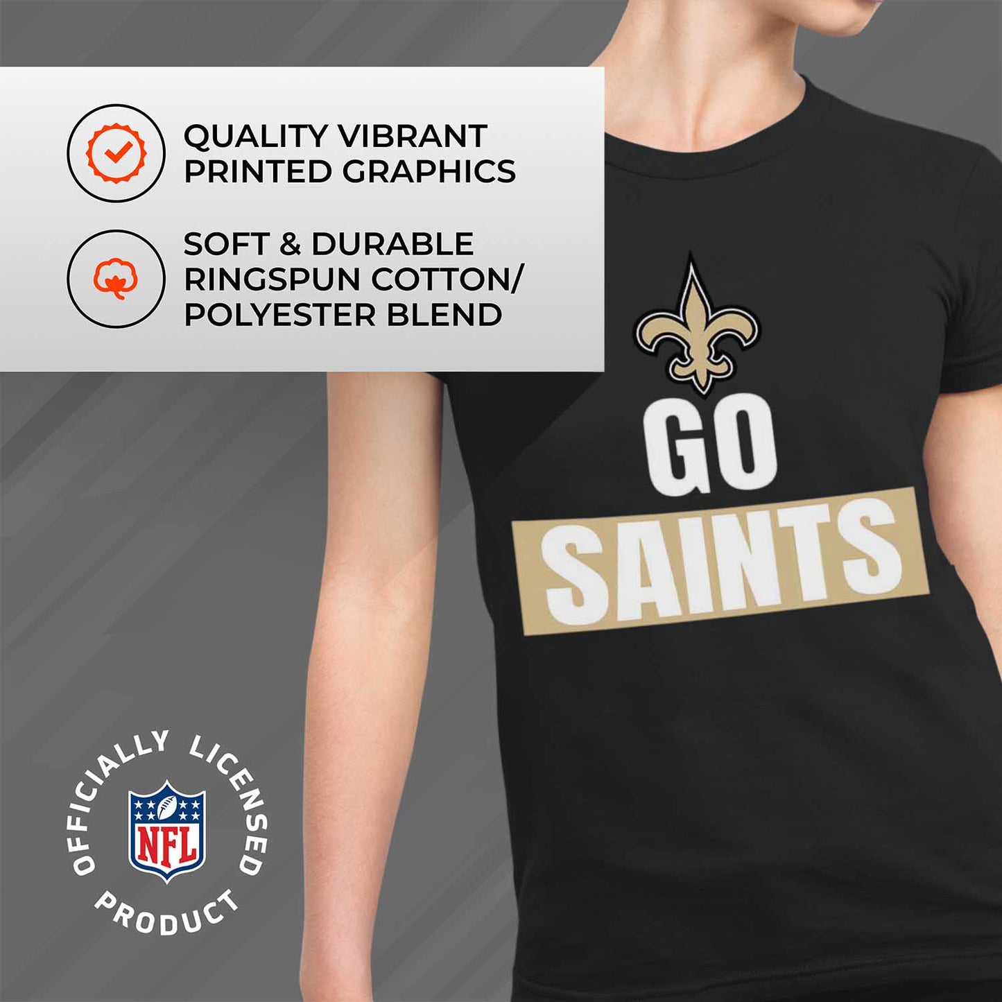New Orleans Saints NFL Womens Plus Size Team Slogan Short Sleeve T-Shirt - Black
