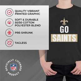 New Orleans Saints NFL Youth Team Slogan Short Sleeve Lightweight T Shirt - Black