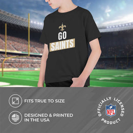 New Orleans Saints NFL Youth Team Slogan Short Sleeve Lightweight T Shirt - Black