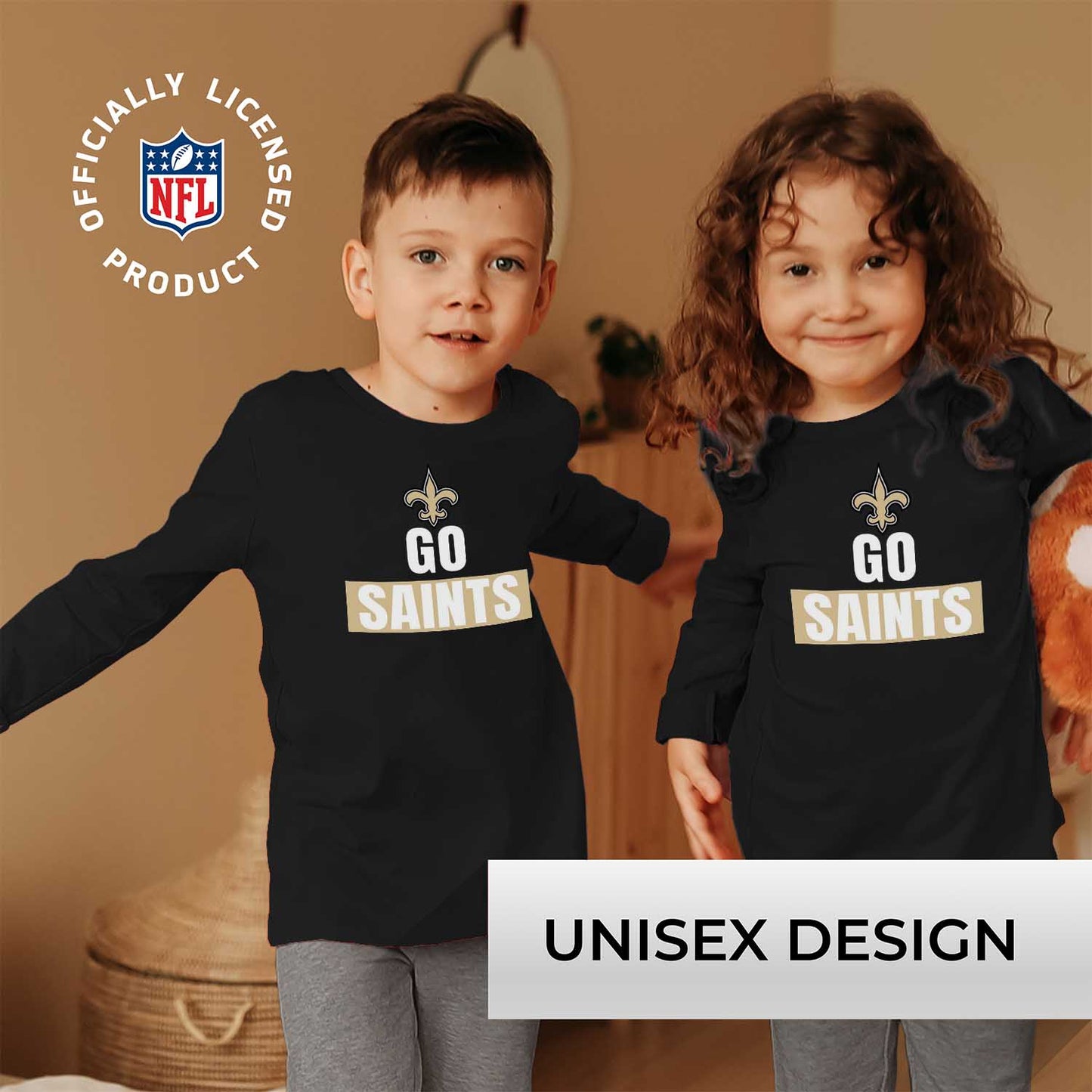 New Orleans Saints NFL Youth Team Slogan crewneck Sweatshirt - Black