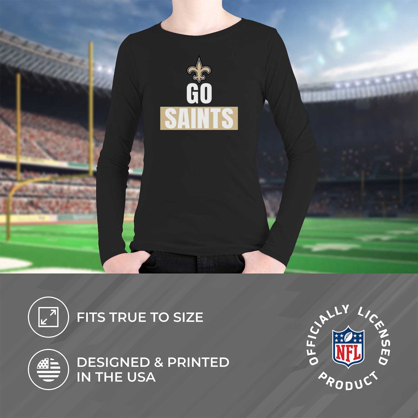 New Orleans Saints NFL Youth Team Slogan crewneck Sweatshirt - Black