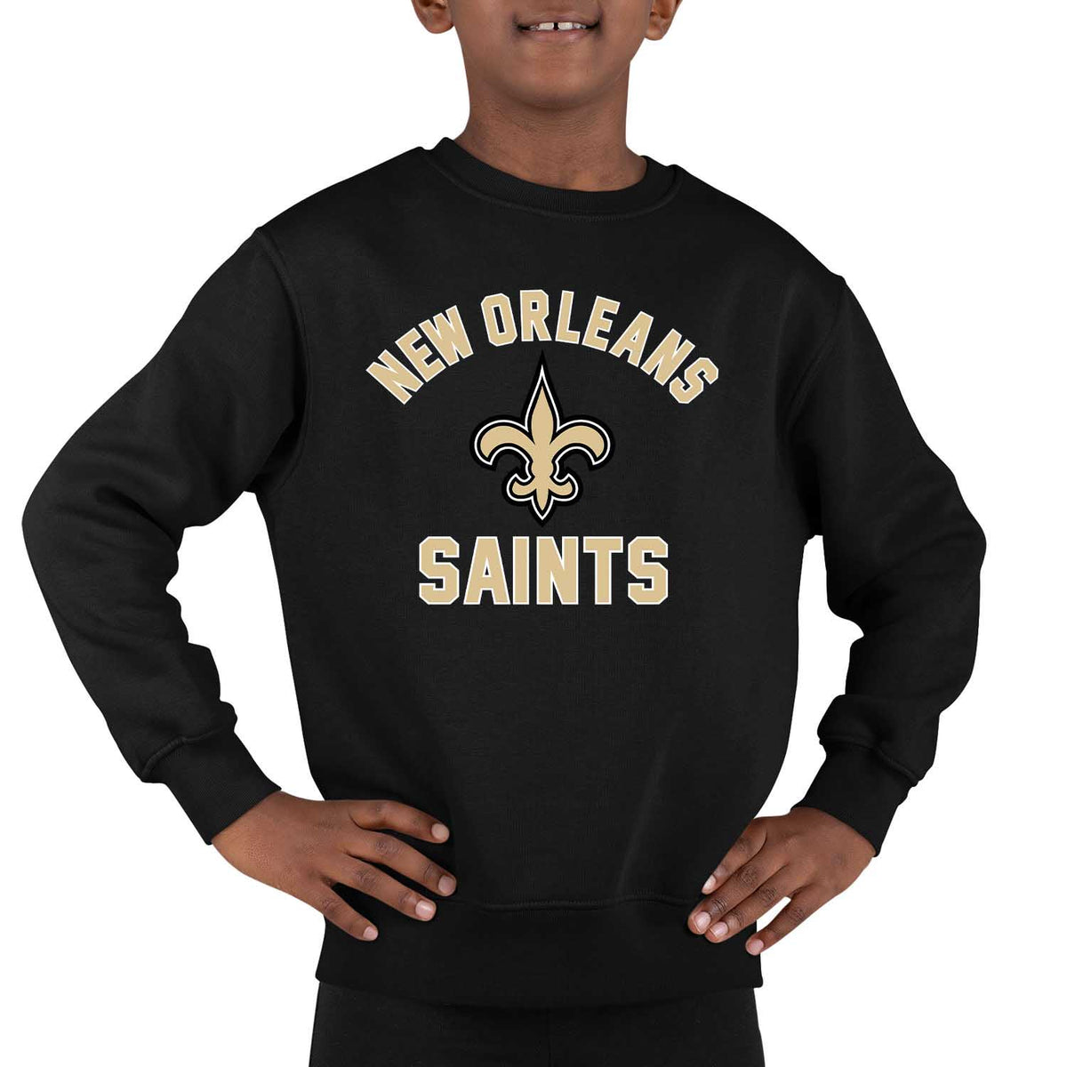 New Orleans Saints Youth Gameday Crewneck Sweatshirt Black Boys Girls