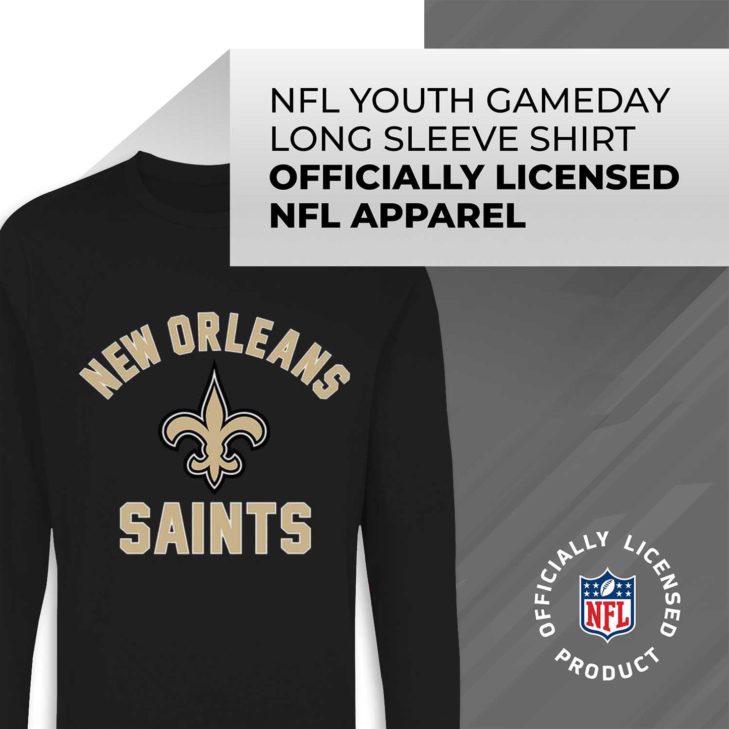 New Orleans Saints NFL Gameday Youth Football Long Sleeve Shirt - Black