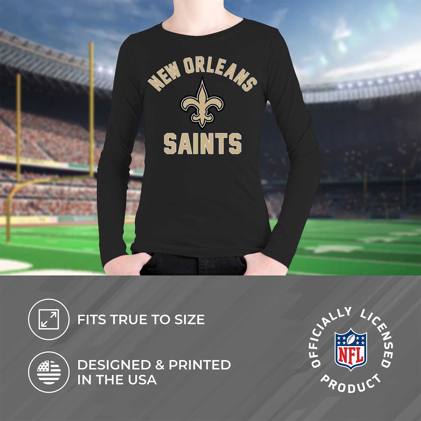 New Orleans Saints NFL Gameday Youth Football Long Sleeve Shirt - Black