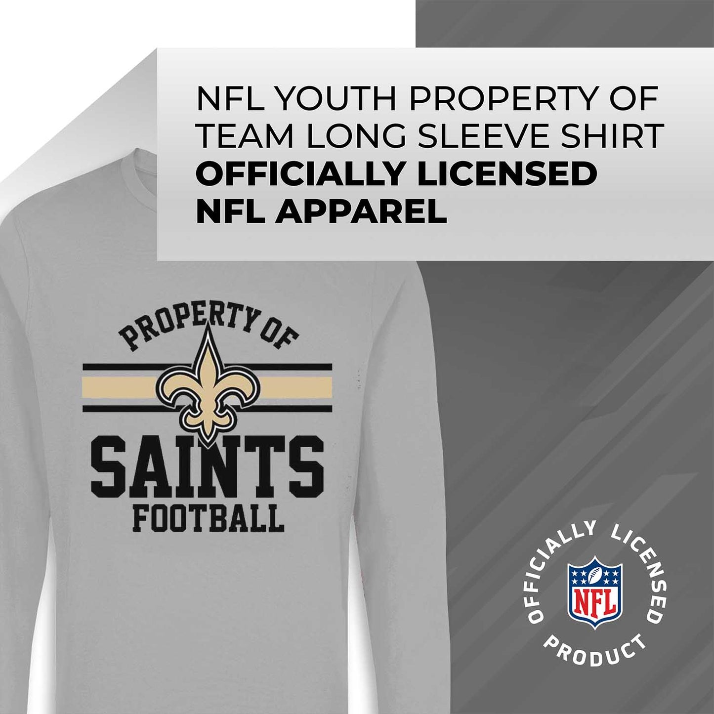 New Orleans Saints NFL Youth Property Of Long Sleeve Lightweight T Shirt - Sport Gray