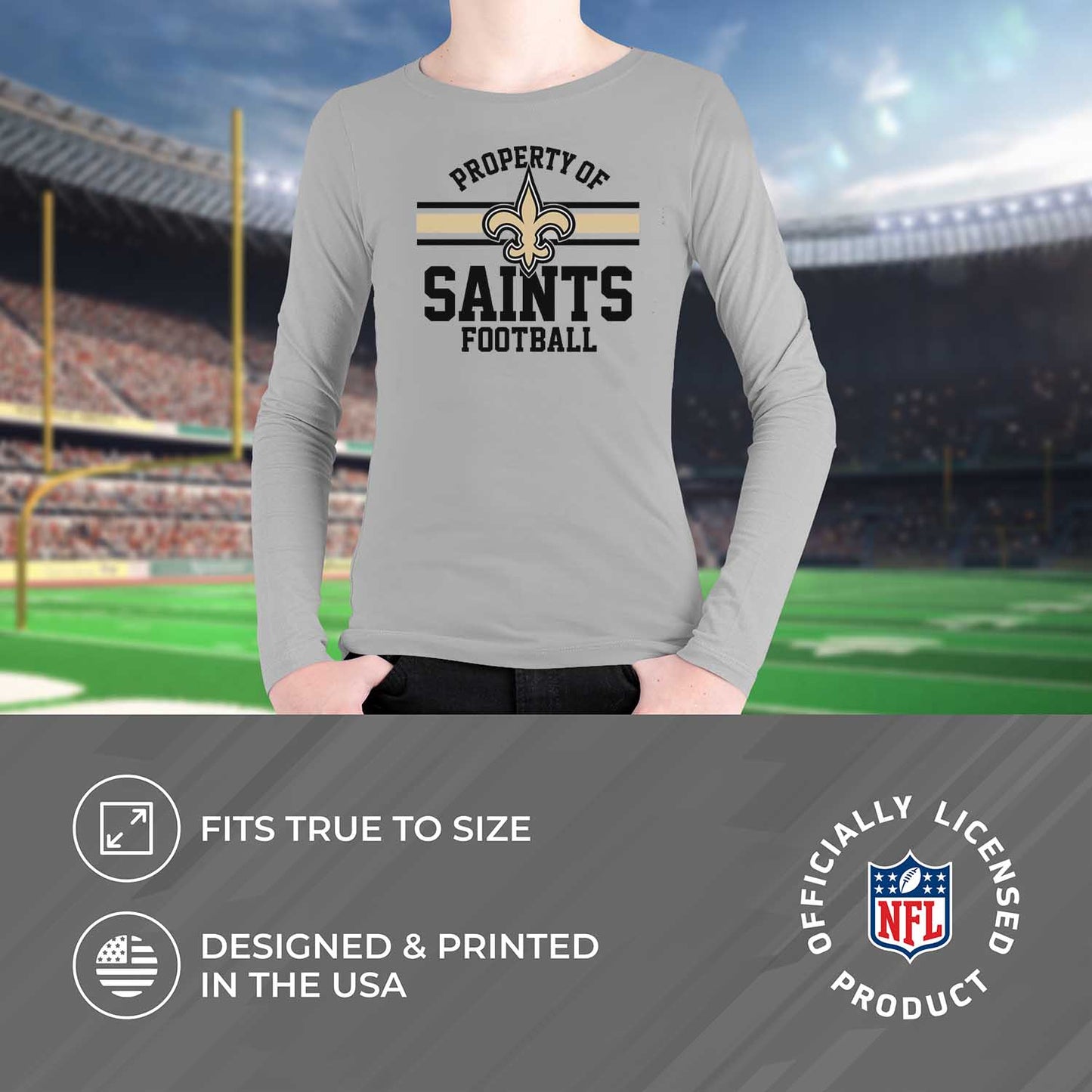 New Orleans Saints NFL Youth Property Of Long Sleeve Lightweight T Shirt - Sport Gray