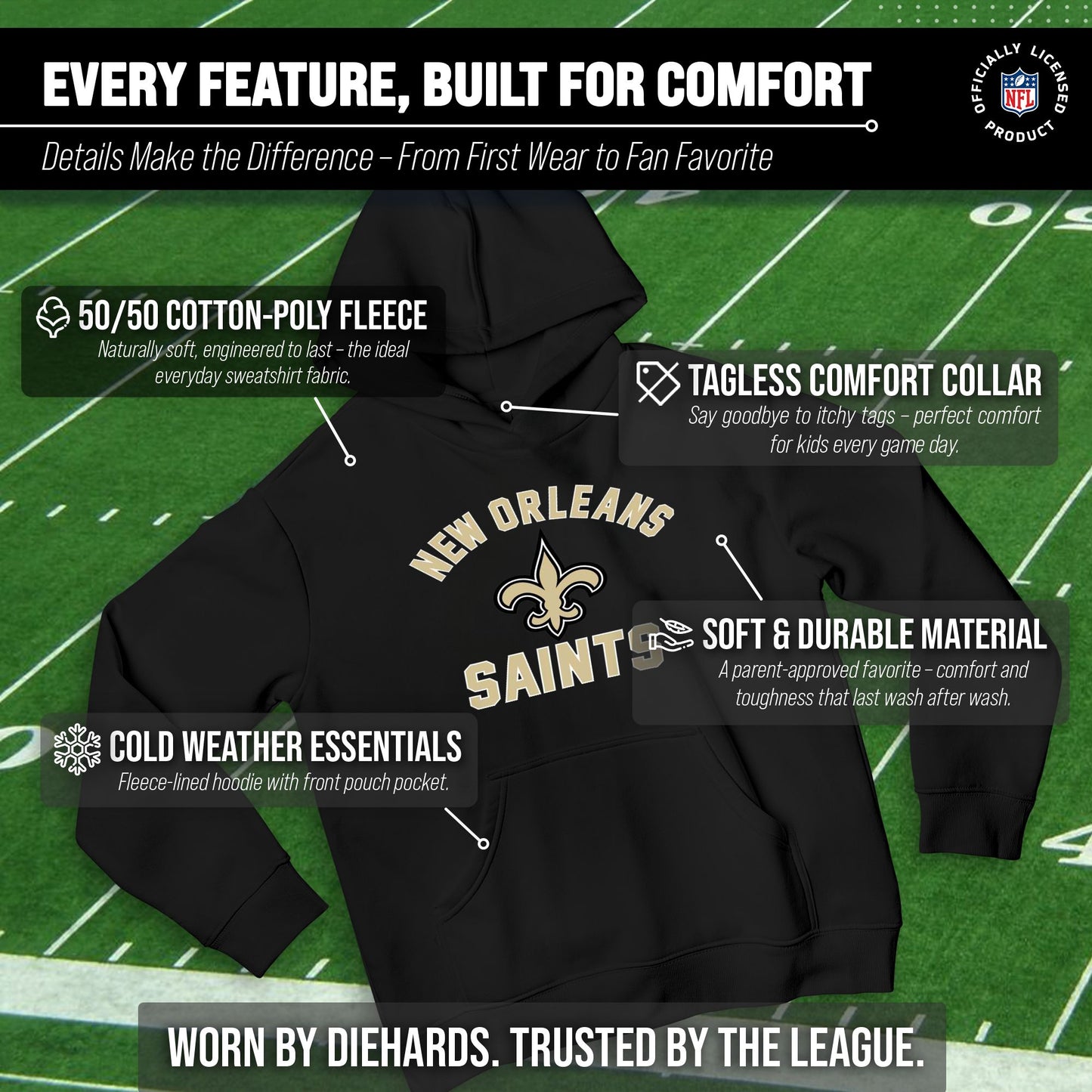 New Orleans Saints NFL Youth Gameday Hooded Sweatshirt - Black