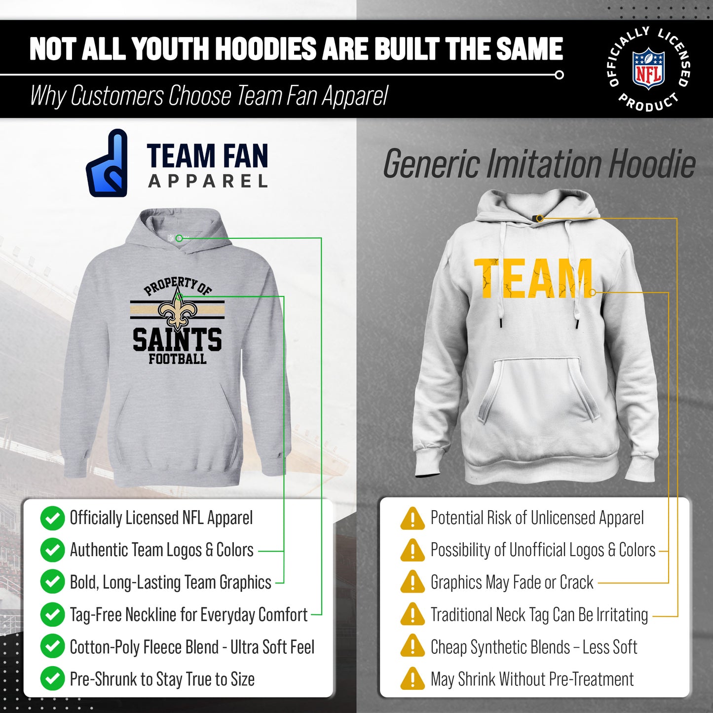 New Orleans Saints NFL Youth Property Of Hooded Sweatshirt - Sport Gray