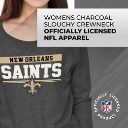 New Orleans Saints NFL Womens Team Block French Terry Slouchy Top - Charcoal