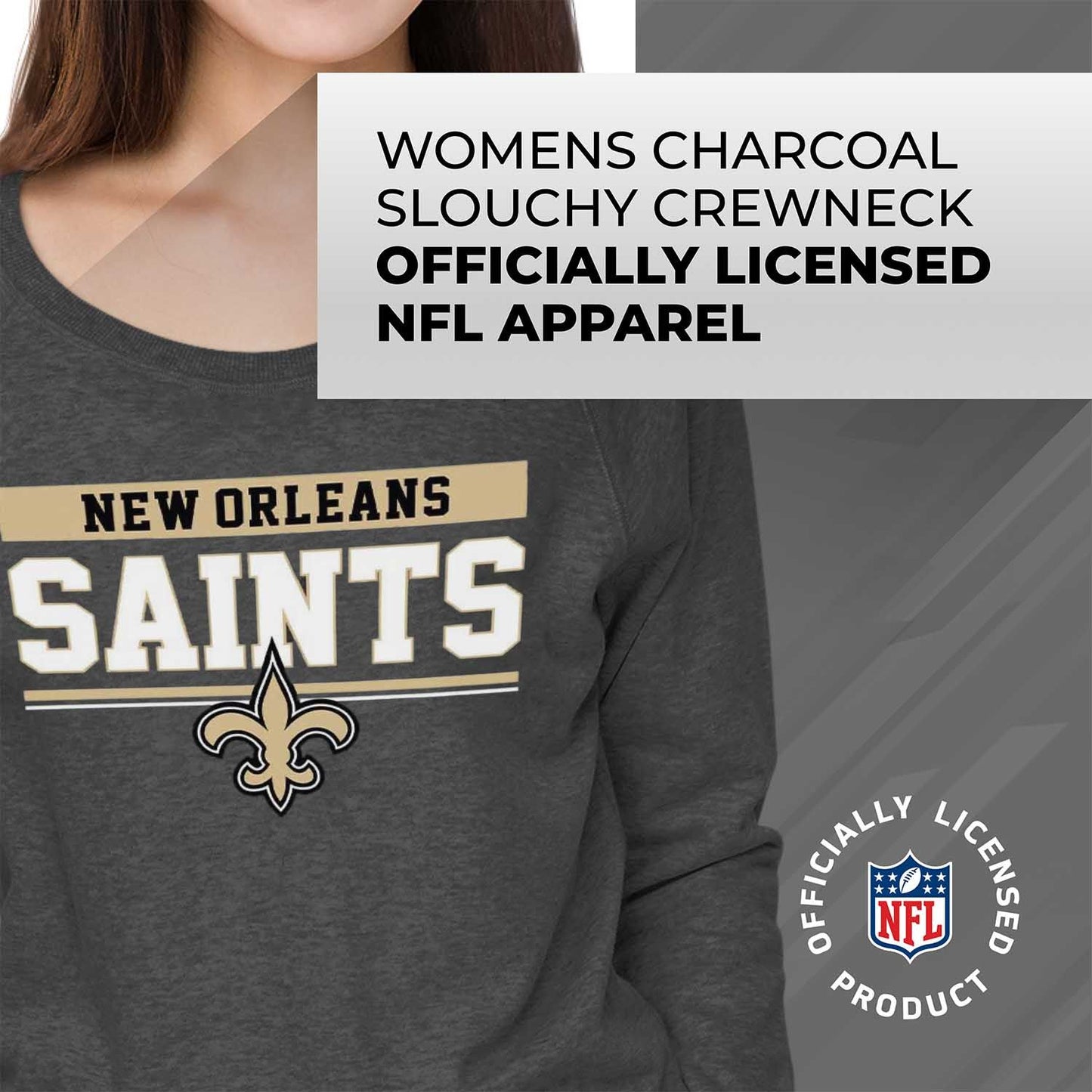 New Orleans Saints NFL Womens Team Block French Terry Slouchy Top - Charcoal