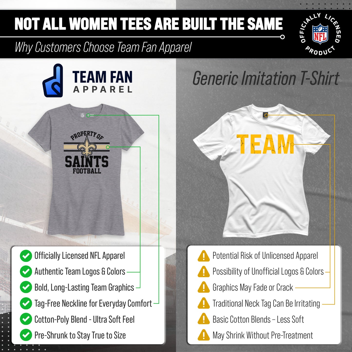 New Orleans Saints NFL Womens Short Sleeve Property of Tshirt - Gray