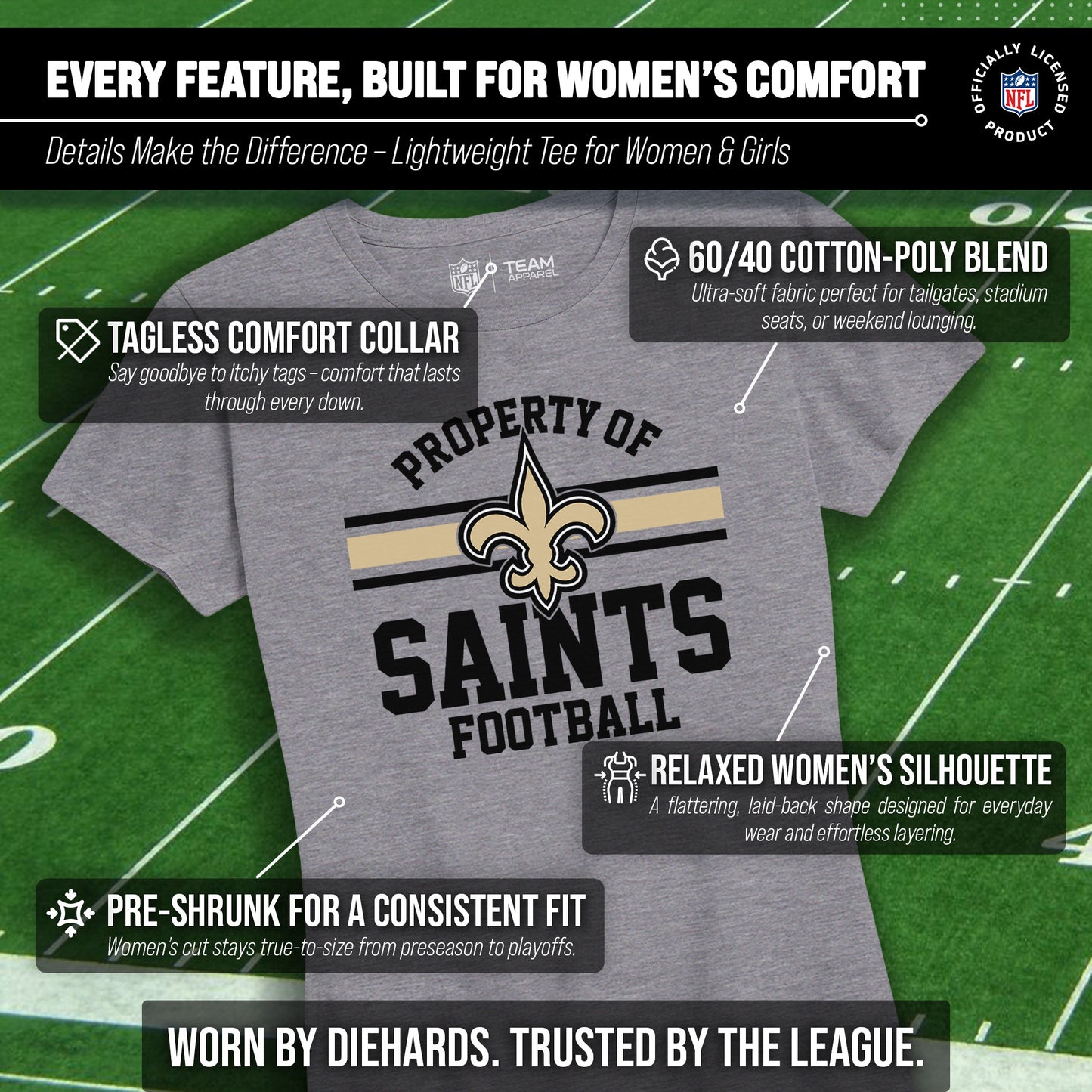 New Orleans Saints NFL Womens Short Sleeve Property of Tshirt - Gray