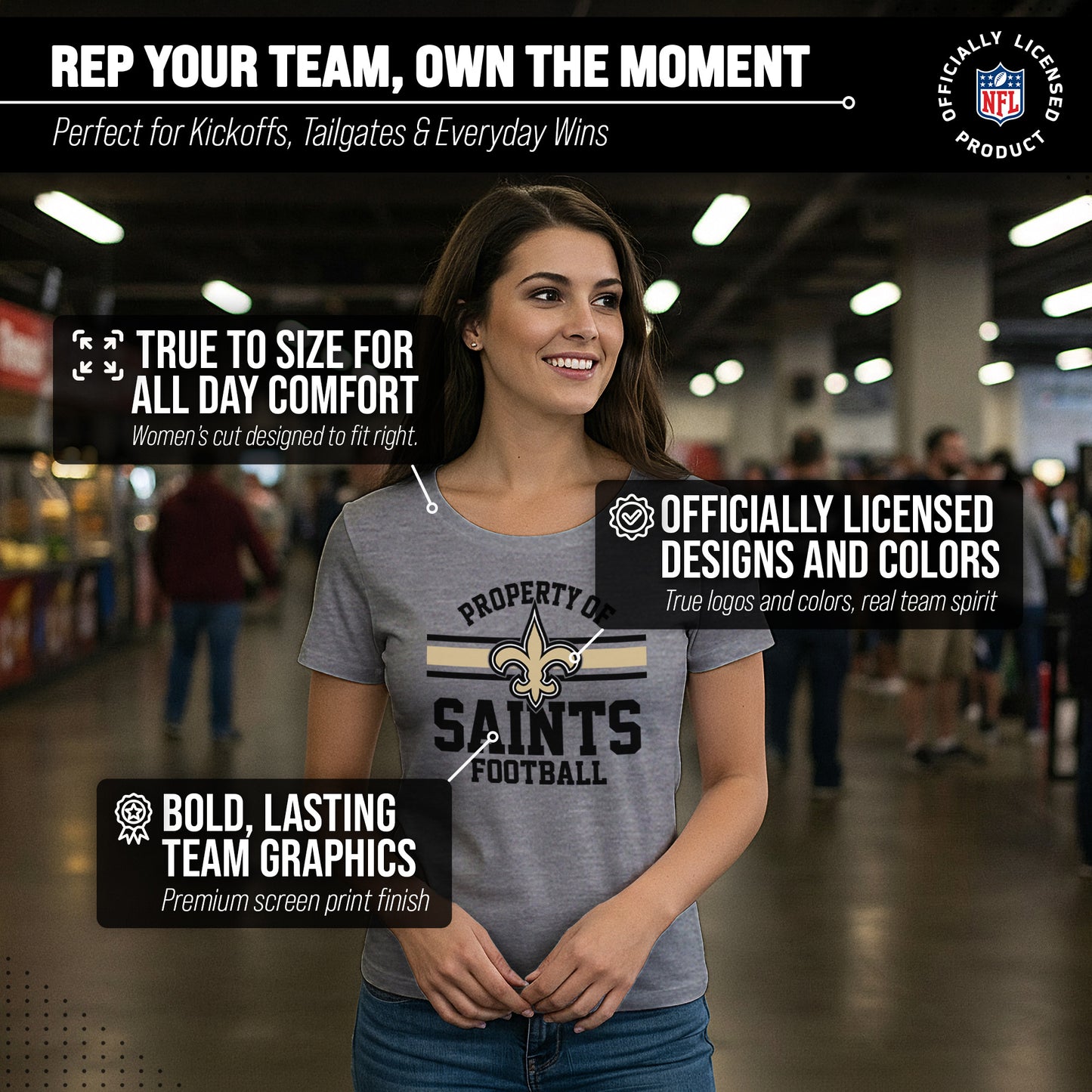New Orleans Saints NFL Womens Short Sleeve Property of Tshirt - Gray