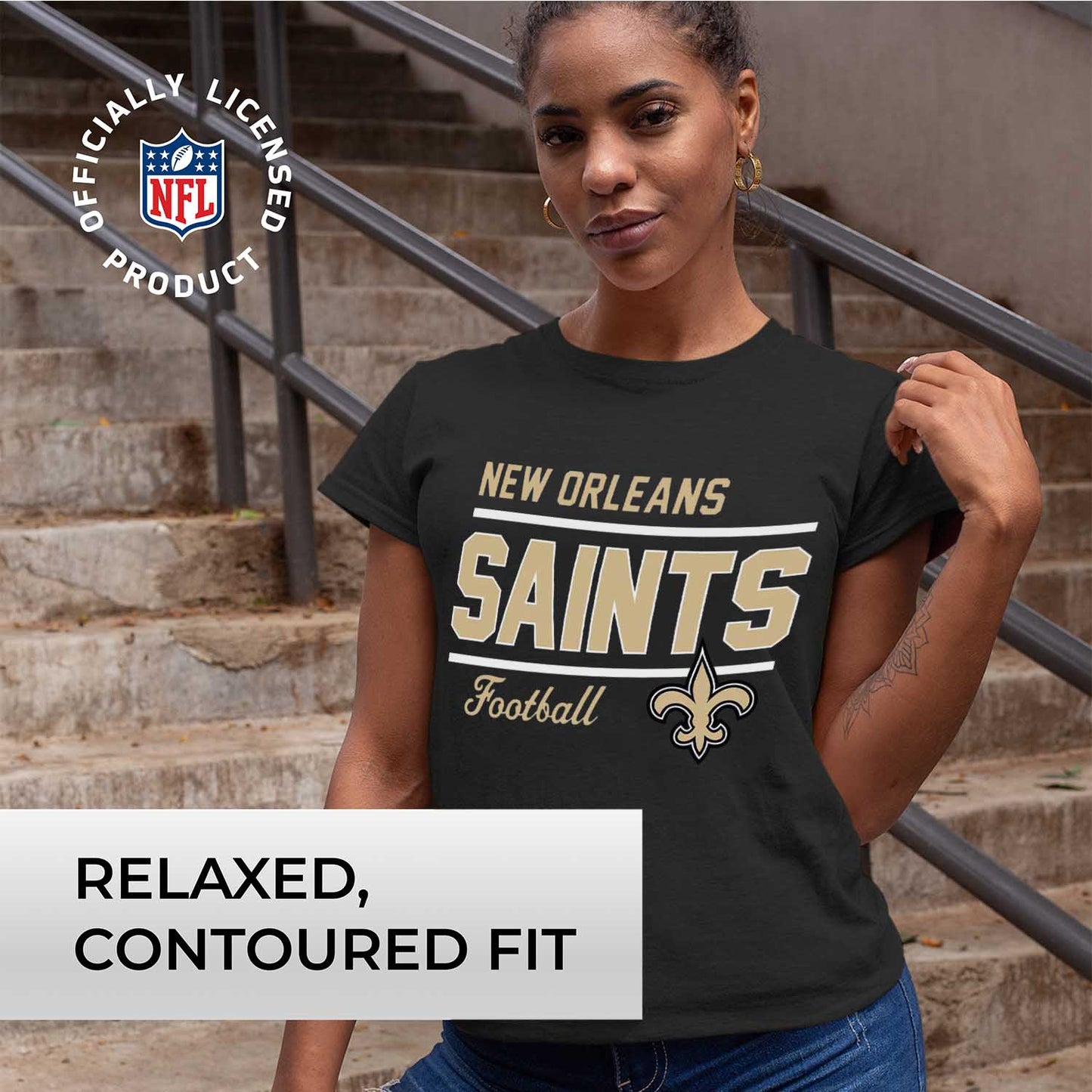 New Orleans Saints NFL Womens Plus Size Relaxed Fit T-Shirt - Black