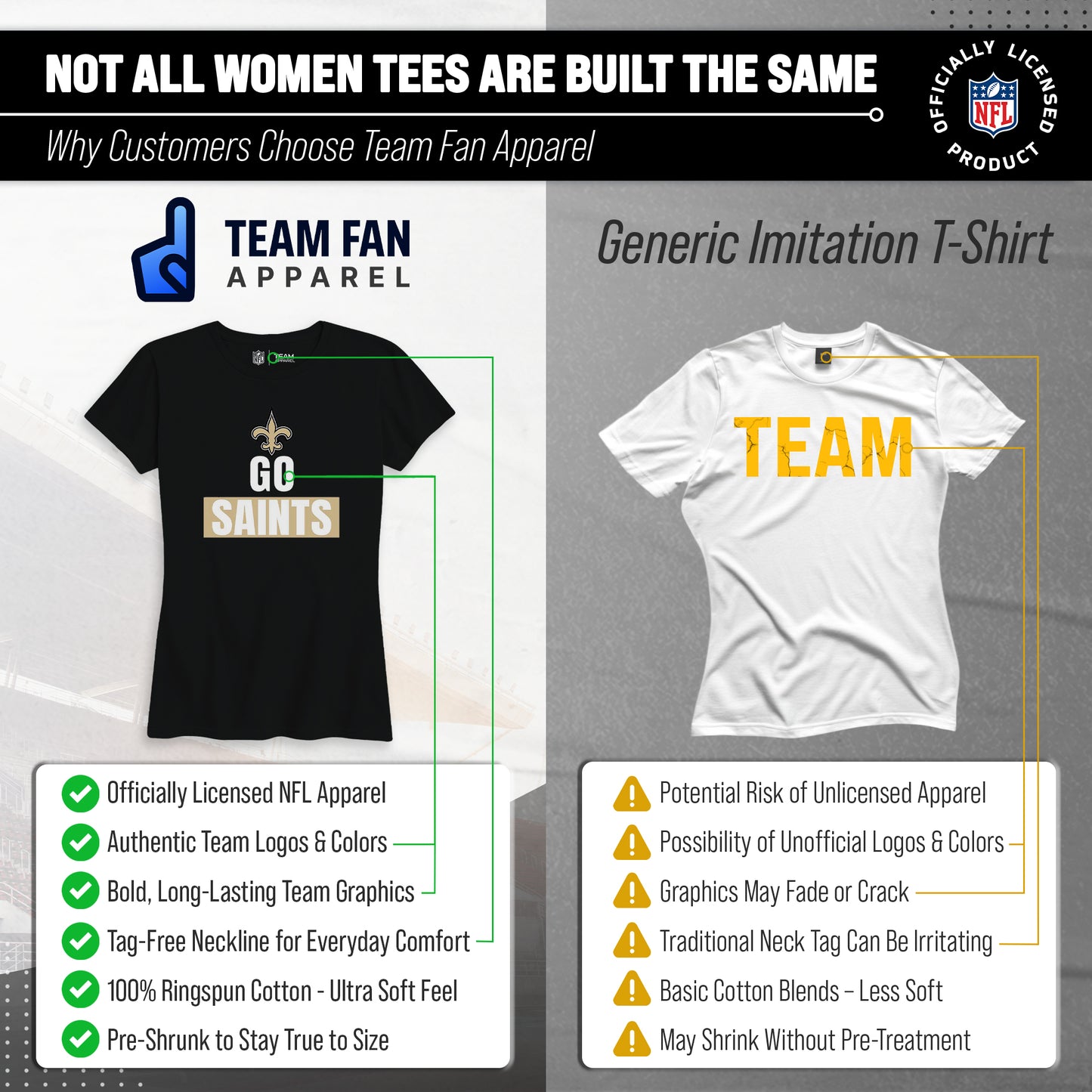 New Orleans Saints NFL Womens Team Slogan Short Sleeve Tshirt - Black