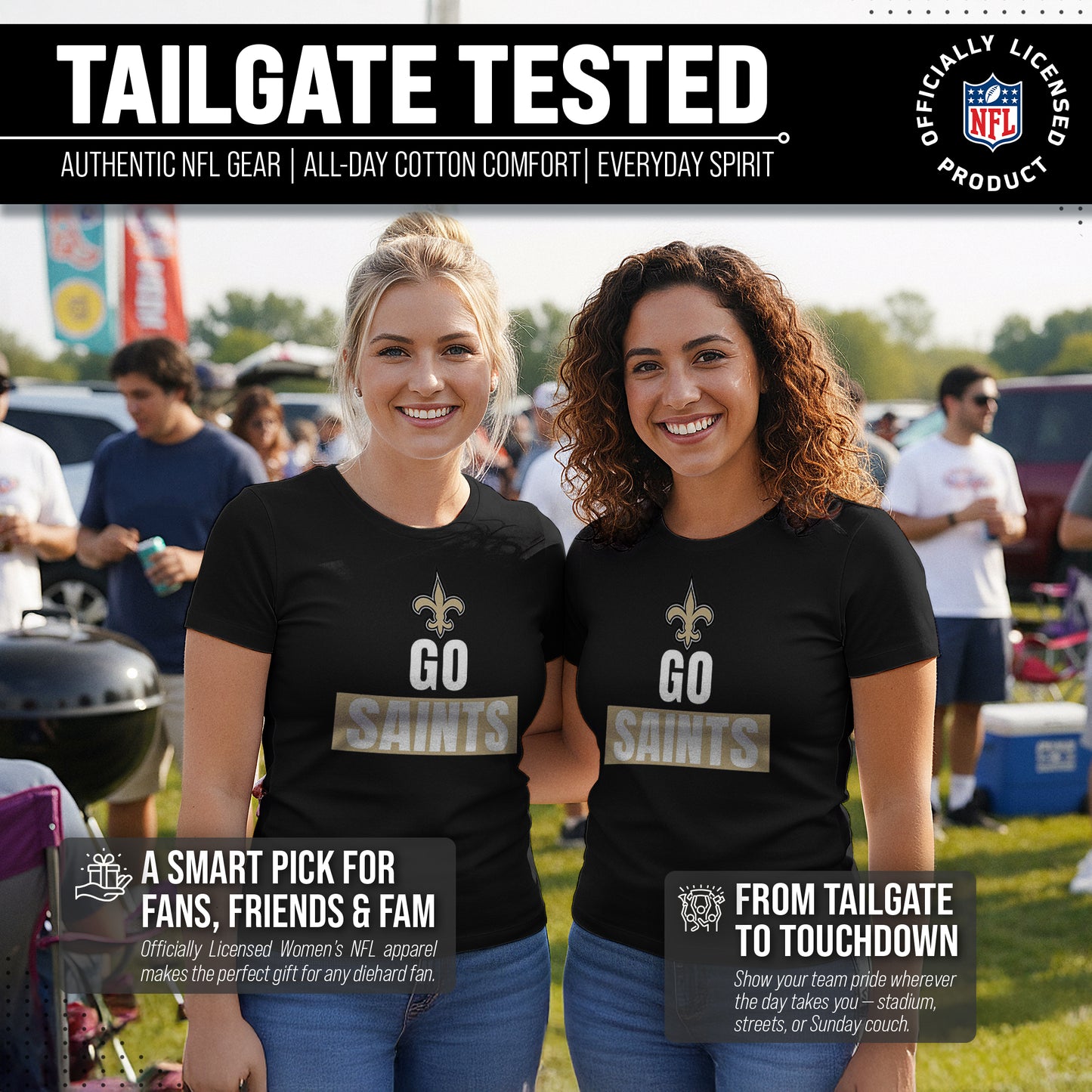 New Orleans Saints NFL Womens Team Slogan Short Sleeve Tshirt - Black