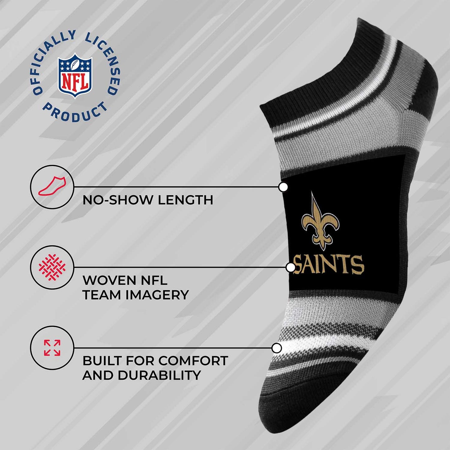 New Orleans Saints Adult Marquis Addition No Show Socks - Black
