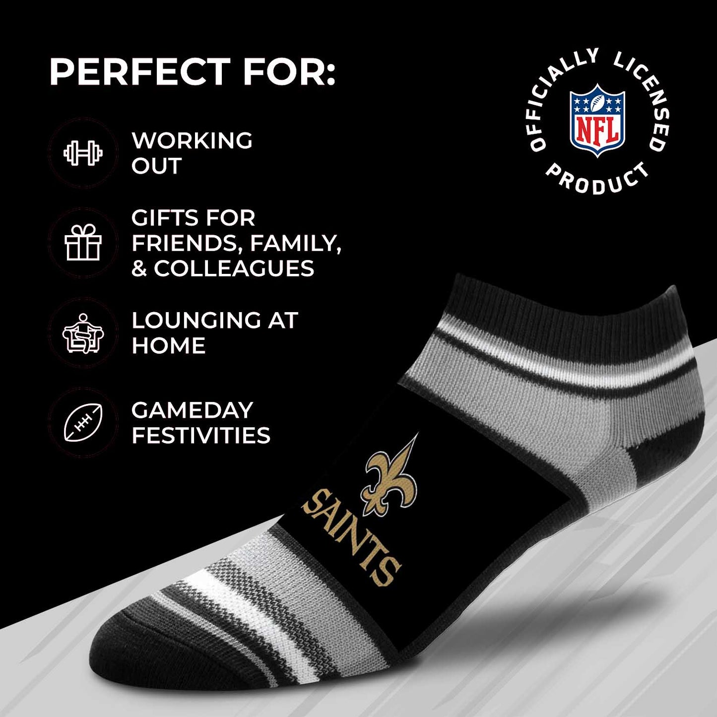 New Orleans Saints Adult Marquis Addition No Show Socks - Black