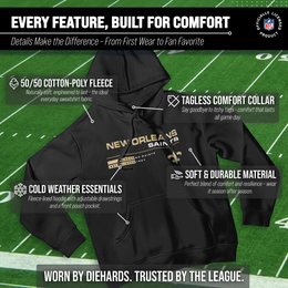 New Orleans Saints Adult NFL Speed Stat Sheet Fleece Hooded Sweatshirt - Black