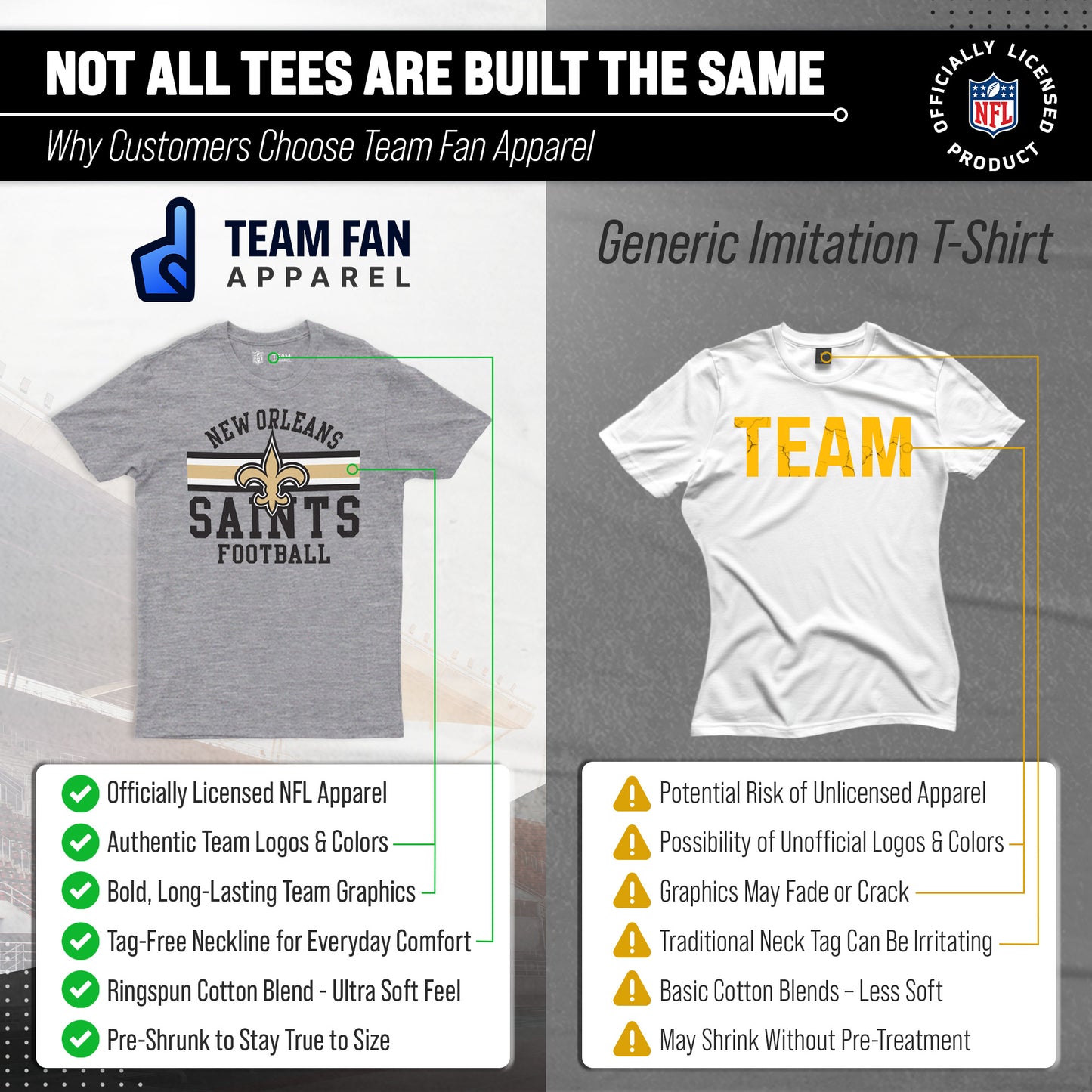 New Orleans Saints NFL Adult Short Sleeve Team Stripe Tee - Sport Gray