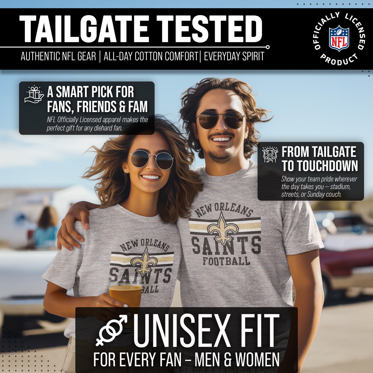 New Orleans Saints NFL Adult Short Sleeve Team Stripe Tee - Sport Gray