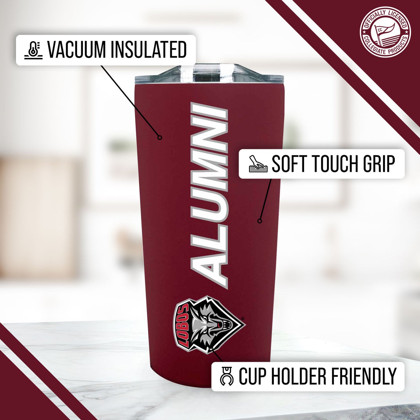 New Mexico Lobos Collegiate Stainless Steel Travel Tumbler for Alumni - Maroon